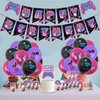 Video Game Birthday Party Decoration Set, Purple Game Birthday Party Supplies, Includes Birthday Banner Balloon Cake Decoration