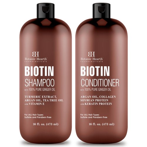Botanic Hearth Biotin Shampoo and Conditioner Set - with Ginger Oil & Keratin for Hair Loss and Thinning Hair for Men and Women - Sulfate Free, 16 fl oz each