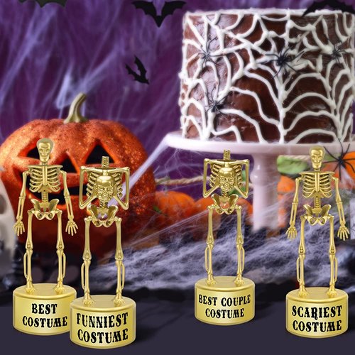 ORIENTAL CHERRY Halloween Party Supplies - Golden Best Costume Skeleton Trophies for Kids Adults Contest Awards Prizes - 4 Pack