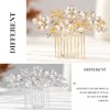 Foyte Crystal Bride Wedding Hair Comb Silver Flower Bridal Headpieces Leaf Hair Pieces Rhinestone Bridesmaid Side Combs Hair Accessories for Women (gold flower)