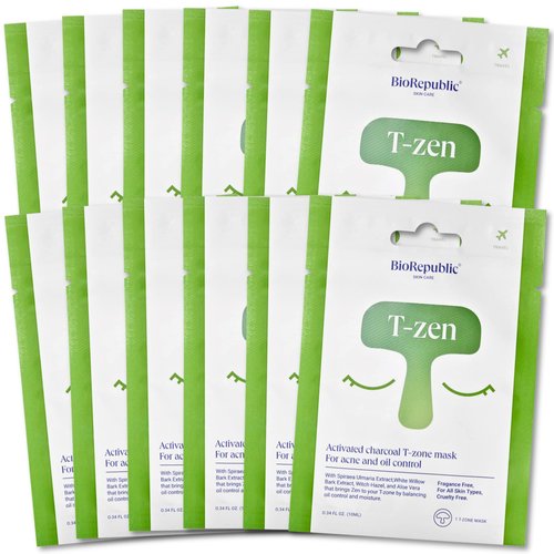 BioRepublic Tzen T-Zone Mask Forehead and Nose Mask Acne Spot Treatment with Evermat, Dermapur HP, Activated Charcoal, Witch Hazel, Irritation & Oil Control, Stocking Stuffers, Pack of 12