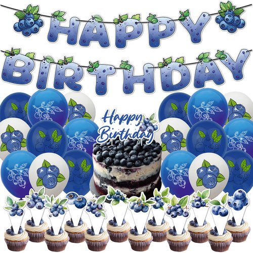 Blueberry Birthday Decorations Blueberry Party Supplies Includes Blueberry Birthday Banner Cake T...