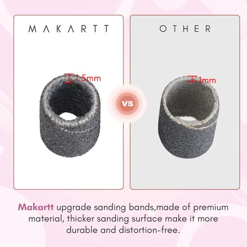 Makartt Sanding Bands for Nail Drill, 100 Pcs #240 Fine Grits Nail File Sanding Bands For Drill Bits, Nail Prep Smooth Polish, Upgrade Thicker Durable Sanding Drill Bit For Acrylic Nails Gel, Black