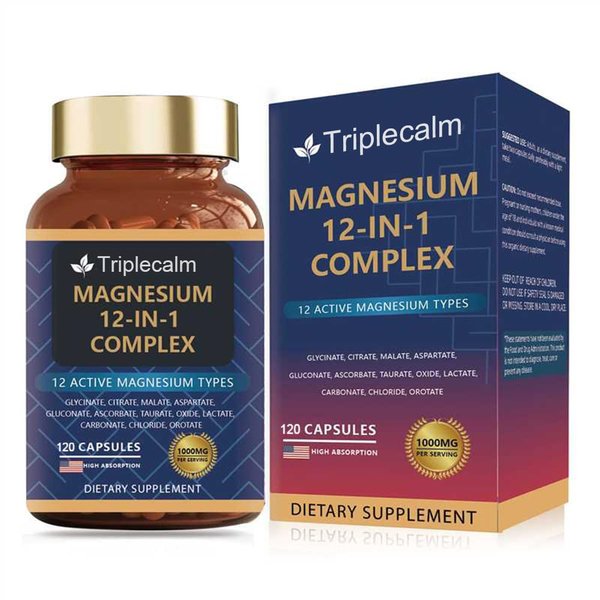 Magnesium Complex 12 in 1 Supplement - 12 Elemental 1000mg - Magnesium Glycinate, Citrate, Malate, Taurate - High Absorption,for Muscle, Nerve & Sleep Support - 120 Capsules