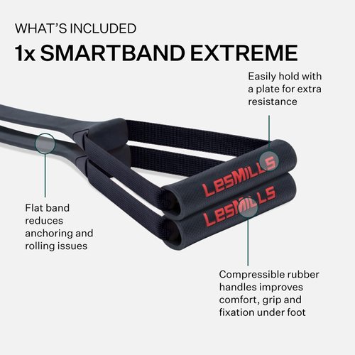 Les Mills™ SMARTBAND Extreme™ Workouts Bands with Handles for Women and Men, Resistance Bands for Working Out, Stretch Bands for Exercise at Home