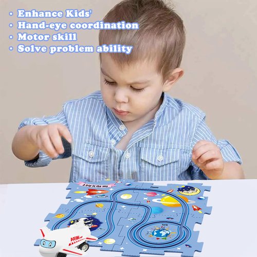 Puzzle Track Car Play Set - DIY Car Tracks Children's Educational Puzzle Board with Electric Vehicle Toy for Toddler Boys Kids Gift (SPACE-5PCS)