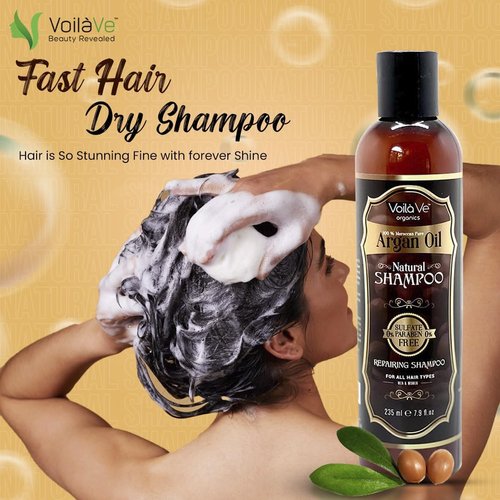 VoilaVe Moroccan Argan Oil Shampoo for Men & Women (8Oz) - Moisturizing Shampoo for Damaged Curly Hair & Dry Scalp, All Hair Types, Paraben & Sulfate Free Shampoo for Hair Growth Treatment