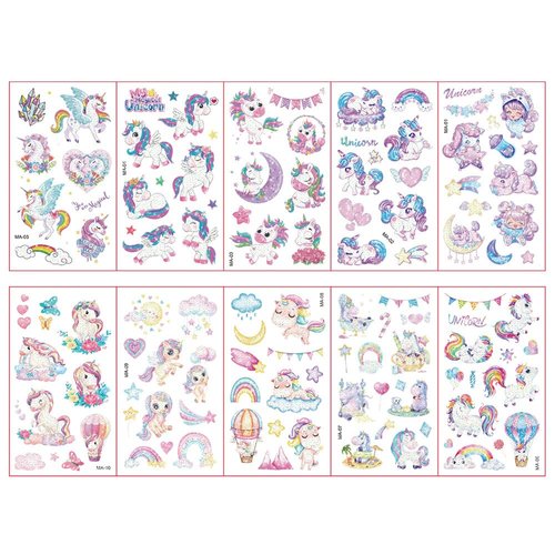 Sparkling Unicorn Temporary Tattoos for Kids - Waterproof Cartoon Stickers with New Rainbow Glitter Design for Fun Activities and Party Favors…