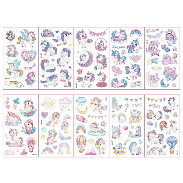 Sparkling Unicorn Temporary Tattoos for Kids - Waterproof Cartoon Stickers with New Rainbow Glitter Design for Fun Activities and Party Favors…