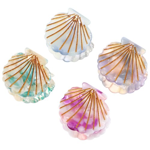 NOLITOY 4Pcs Shell Jaw Clips, Resin Hair Clamps Small Fabulous Color Hair Claw Beach Hair Accessories for Women Girls Styling Essentials