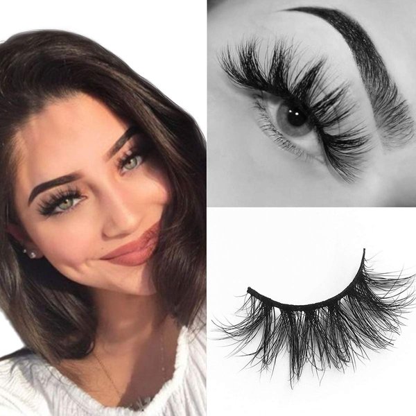 SWINGINGHAIR Lashes, 3D Eyelashes 19mm Natural False Eyelashes Siberian 3D Lashes Natural Look Fake Eyelashes Hand-made Fluffy Wispy Lashes 1 Pair Strip Lashes