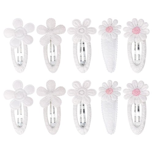 10 Pcs Girls Fabric Wrapped Hair Clips Flower Snap Barrettes White Daisy Hair Pins Hairpins Cute Toddler Hair Barrettes Clips Hair Accessories for Kids Children