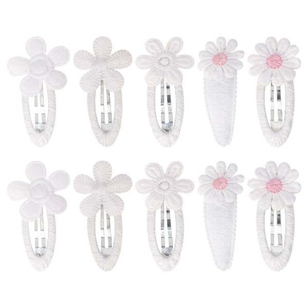 10 Pcs Girls Fabric Wrapped Hair Clips Flower Snap Barrettes White Daisy Hair Pins Hairpins Cute Toddler Hair Barrettes Clips Hair Accessories for Kids Children