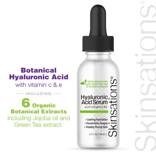 Hyaluronic Acid Serum for Face - Skinsations | Daily Moisturizer with Organic Botanical Extracts | Vitamin C, Vitamin E, Green Tea Extract