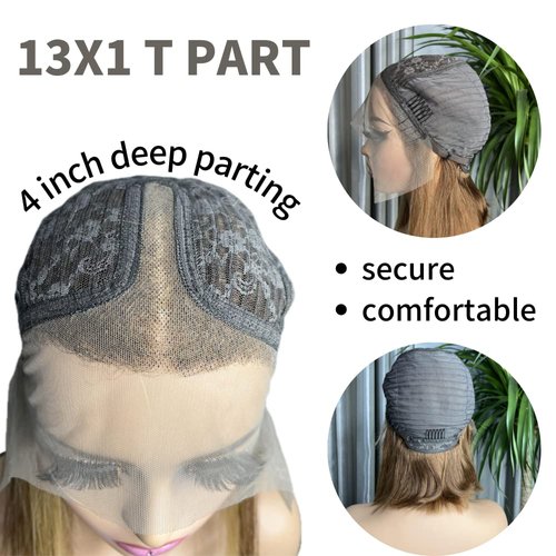 LOLYDEER 14 Inch Highlight Bob Wigs Lace Front Human Hair 13x4x1 Middle Part Lace Front Wigs Ombre Honey Blonde 180% Bob Wig For Black Women