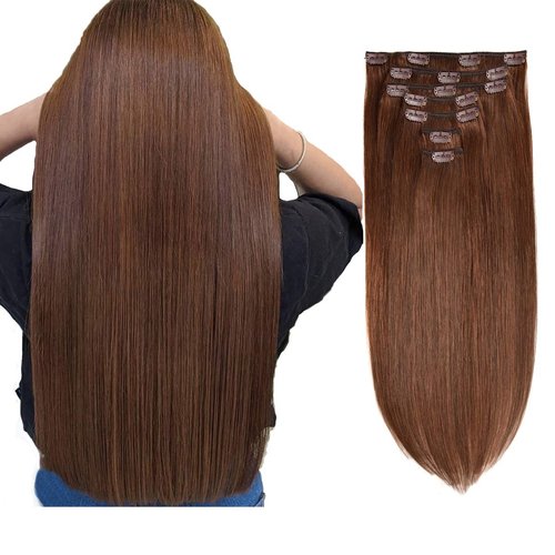 Clip in Hair Extensions Real Human Hair 120g 7pcs Human Hair Clip in Extensions 14 Inch Chocolate Brown #4 Thickened Straight Real Hair Extensions Clip in Human Hair