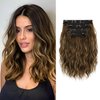 KUIRAN Hair Extensions, Clip in Hair Extensions 12" Short Wavy Hair Extensions 4PCS Hair Extensions Invisible Lace Weft Natural Soft Hairpieces for Women - Matte Ash Brown with Highlights