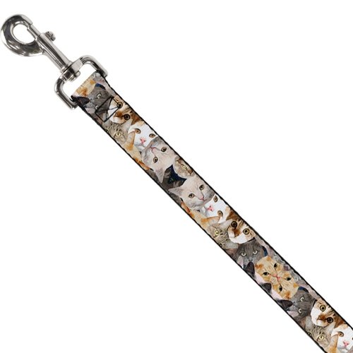 Dog Leash Cat Faces Stacked 4 Feet Long 1.0 Inch Wide
