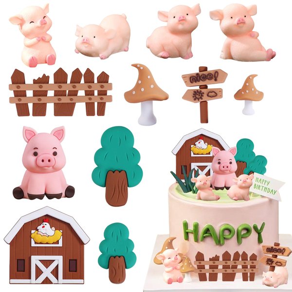 Pig Party Decorations Pig Cake Topper Pig Birthday Decorations Pig Theme Party Supplies Cute Puppy Cake Decoration