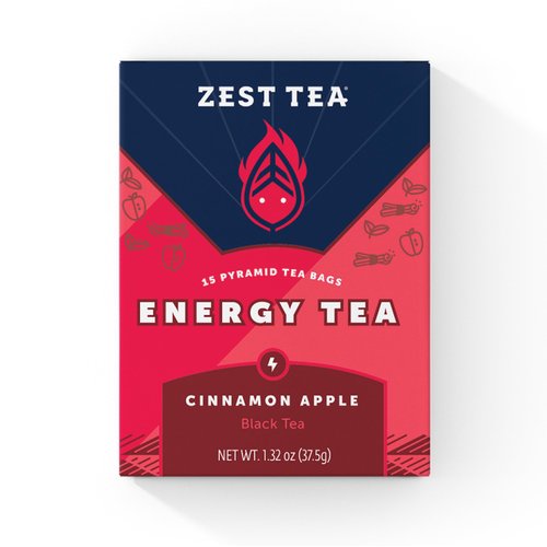 Zest Tea Premium Energy Hot Tea, High Caffeine Blend Natural & Healthy Traditional Coffee Substitute, Perfect for Keto, 150 mg Caffeine per Serving, Apple Cinnamon Black Tea, Tin of 15 Sachet Bags