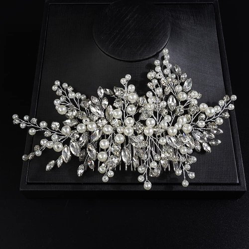 JWICOS Bride Wedding Hair Comb Crystal Hair Pieces Bridal Pearl Side Comb Wedding Hair Accessories for Women and Girls