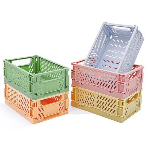 MONKISS 5-Pack Pastel Crates for Desk Organizers, Mini Plastic Baskets for Office Organization, Aesthetic Crate Stacking Folding Storage Baskets for Home Kitchen Bedroom Decor (5.9 "x 3.8"x 2.2"）