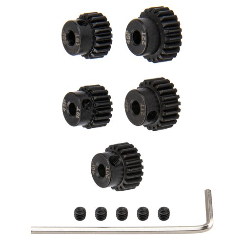 5Pack ShareGoo Steel 48P 3.175mm Pinion Gear Sets 18T 19T 20T 21T 22T fit 3.175mm (1/8-Inch) Shaft Compatible with Arrma HPI Kyosho Losi Axial Traxxas Tamiya Associated 1/10 RC Car Monster Truck Buggy