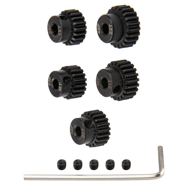 5Pack ShareGoo Steel 48P 3.175mm Pinion Gear Sets 18T 19T 20T 21T 22T fit 3.175mm (1/8-Inch) Shaft Compatible with Arrma HPI Kyosho Losi Axial Traxxas Tamiya Associated 1/10 RC Car Monster Truck Buggy