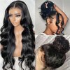 AUOCATTAIL Body Wave Frontal Wigs Lace Front Wigs Human Hair Wet and Wavy Lace Front Wigs 180% Density Pre Plucked HD Transparent Lace Wigs Natural Color 30 Inch