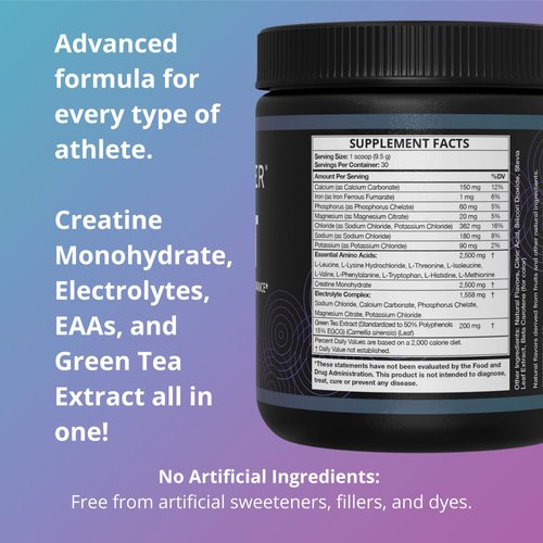 Fuel 4 Ever Fast Fasting Electrolyte Powder | with Creatine, Essential Amino Acids & Green Tea Extract | No Sugar, No Artificial Sweeteners or Ingredients | Lemon Lime Flavor 30 Servings