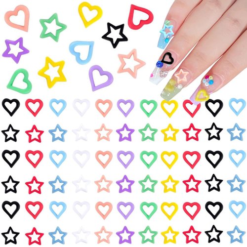 KACHIMOO Kawaii Nail Charms,200 PCS Heart Stars Colorful Resin Nail Art Charm Cute Nail Gems Heart Nail Charms Star charms for Women Girls Nail Decorations