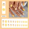 Press on Nails Short Round Fake Nails Lemon Glue on Nails Yellow Full Cover Acrylic False Nails Glossy & Summer Stick on Nails for Women 24Pcs