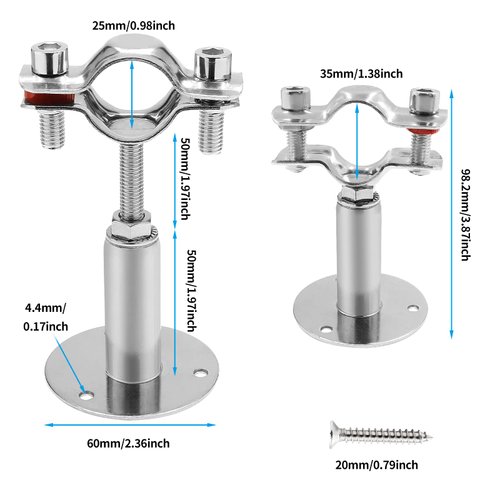 Kyuionty 2 Pcs Wall Mount Ceiling Mount Pipe Support, Stainless Steel Adjustable Pipe Bracket Clamp Pipe Straps for Pipe Tube, Dia. 25mm (Fit for 3/4 inch Pipe)