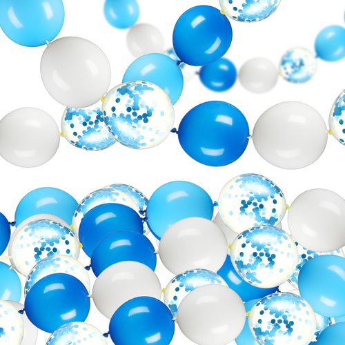 Seenelling 120 Pcs Link Balloon Linking Balloon Latex Linkable Balloons Decoration Connected Needle Tail Balloons for Wedding Anniversary Birthday Arch Party Supplies (Blue Series,Sequin)