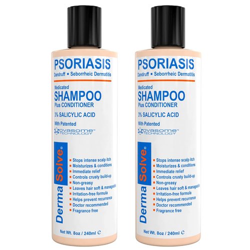 Dermasolve Scalp Psoriasis Medicated Shampoo & Conditioner (2-pack) Naturally Heals Dandruff Seborrheic Dermatitis Itchy Flakey Inflamed Skin & Provides Soothing Moisturizing Relief - Two 8 oz bottles