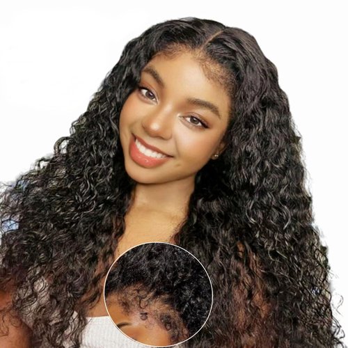 Uioxvn 4C Edges Hairline 13x4 Curly Lace Front Wigs Human Hair HD lace front wig Human Hair Pre Plucked Brazilian Virgin Hair Deep Curly Glueless Lace Front Wigs for Black Women (20 Inch
