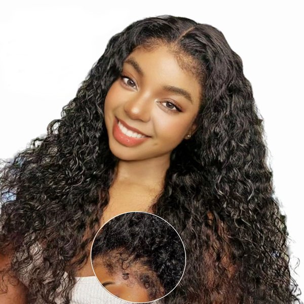 Uioxvn 4C Edges Hairline 13x4 Curly Lace Front Wigs Human Hair HD lace front wig Human Hair Pre Plucked Brazilian Virgin Hair Deep Curly Glueless Lace Front Wigs for Black Women (20 Inch