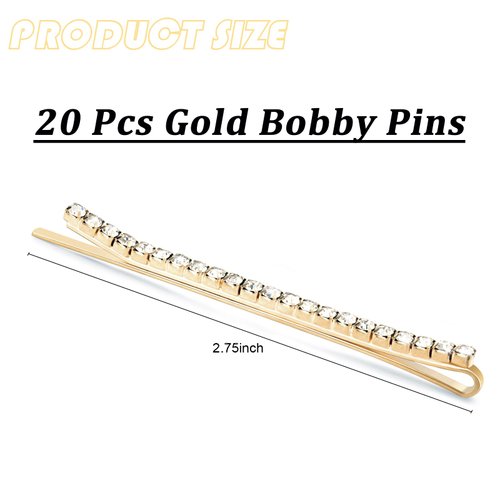 Ondder Gold Crystal Rhinestone Hair Pins for Women - Decorative Bridal Pins for Wedding Hairstyles and Buns (20 Pcs)