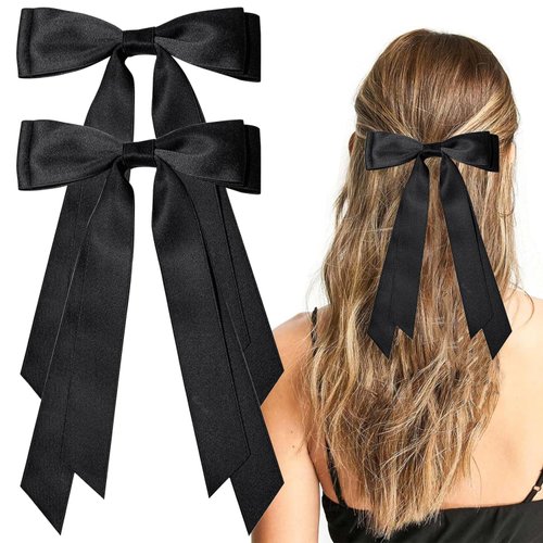 2PCS Silky Satin Hair Bows Hair Clips,Decorative Hair Clips Ribbon Accessories Ponytail Holder Sl...