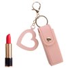 Lipstick Organizer Keychain, Leather Lipstick Case with Mirror for Women, Portable Lipstick Leather Holder Lip Gloss Bag (Pink)