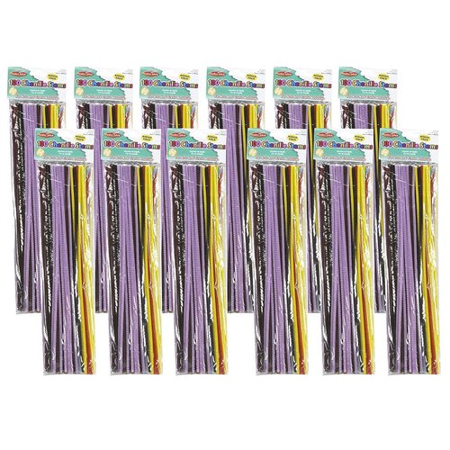 CLI Charles Leonard Creative Arts 12-inch Chenille Stems, Assorted Colors, 100 Per Pack, 12 Packs (CHL65400-12)
