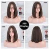7JHH WIGS Short Straight Bob WIG Lace Front Synthetic Shoulder Length Middle Part mix Highlight Wig for Women Daliy Party Cosplay Used (15" Brown)