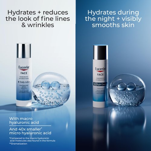 Eucerin Face Immersive Hydration Skin Care Set, Daily Face Lotion with SPF 30, 2.5 Fl Oz Bottle + Night Cream with Hyaluronic Acid, 2.5 Oz Bottle, Holiday Gifts for Self Care