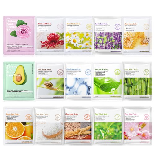 RINIUIN Facial Sheet Mask, 15 Pack Collagen Essence Mask Hydrating Soothing Facial Mask with Panthenol - Self Care Sheet Mask for All Skin Types