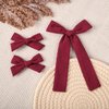 DEEKA Burgundy Cotton Linen Hair Bows 2 Sizes 5"&3.5" Soft Hair Bow set for Toddler Girls Long Ponytail Knot Bows Alligator Clip Hair Accessories for Little School Girls (Burgundy)