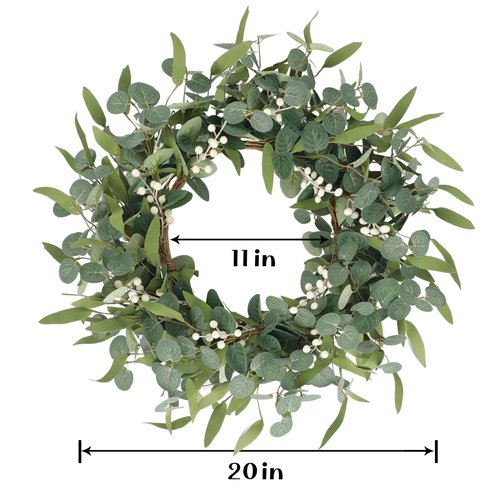CEWOR 20in Artificial Eucalyptus Wreath for Front Door Fall Wreath Green Leaf Wreath for Window Wedding Decor Home Porch Farmhouse Patio Garden Decor