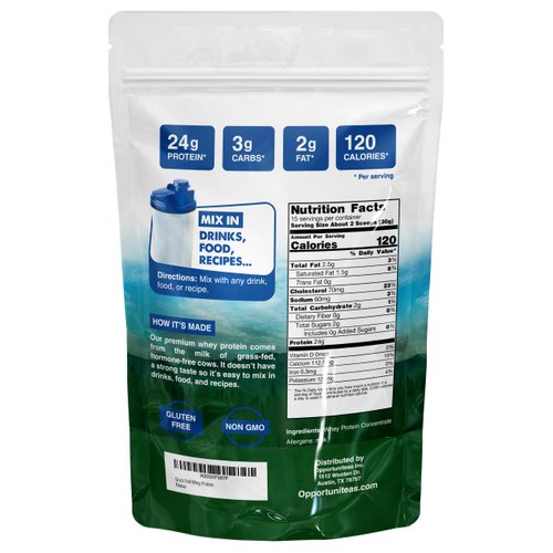 Grass Fed Whey Protein Powder Concentrate - Unflavored & Unsweetened - Pure Protein Supplement for Drink, Smoothie, Shake, Cooking & Baking - Non GMO, Hormone Free & Gluten Free - 1 Pound