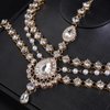Aimimier Boho Teardrop Crystal Head Chain Layered Faux Pearl Forehead Chain Wedding Headpiece for Women (Gold)