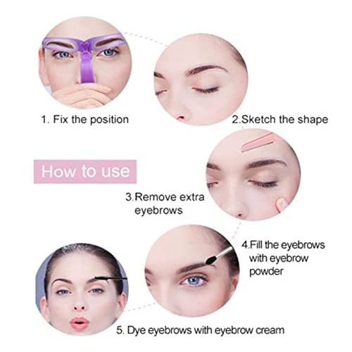 8Pcs Purple Washable Eyebrow Stencils with 8 Styles Reusable Eyebrow Stencil, Eyebrow Template, Eyebrow Shaping Kit with Handle and Strap for Women's Beauty and Personal Care