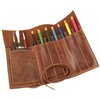 Rustic Genuine Leather Pencil Roll - Pen and Pencil Case - Dark Brown